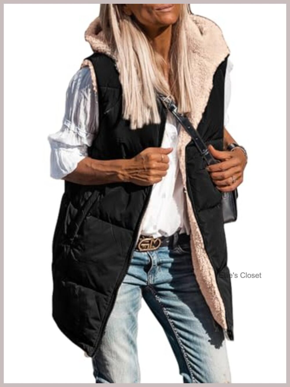 Women's Reversible Fleece Long Vest Hooded Zip Up Sleeveless Winter Coat